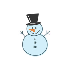 Vector drawing of a blue snowman in the style of a doodle. Illustration by hand.