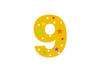 Obraz premium numbers for children. Kids learning material. Card for learning numbers. Number 9. colored numbers in white dots and stars