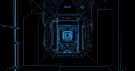 Looping wireframe rendering of level, straight-line fly though of various ISS modules. Stack in screen mode to further brighten wireframes. Elements of this image furnished by NASA. - Powered by Adobe