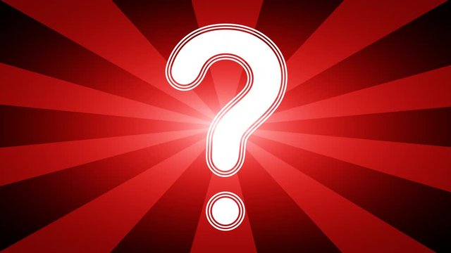 Question icon in red abstract background with rays. Looping footage with Prores 4444 and 4K resolution. 