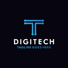Digital Technology Logo For Design With Blue Gradient Style Concept. Digital Logo Company with Modern Element and App Symbols Concept. Tech Icon for Business, Studio, Network, Internet.