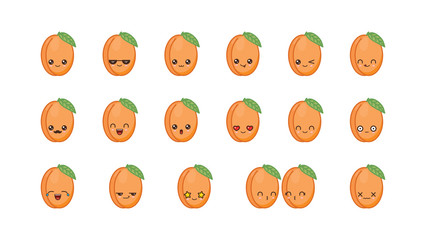 Apricot cute kawaii mascot. Set kawaii food faces