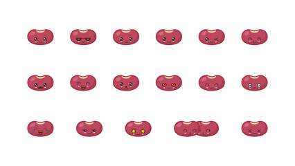 Beans cute kawaii mascot. Set kawaii food faces