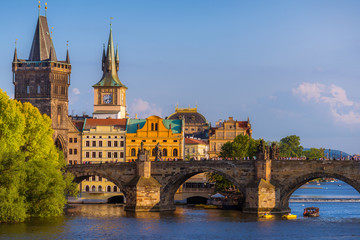 Fototapeta na wymiar Prague historic cityscape with Charles bridge and medieval architecture