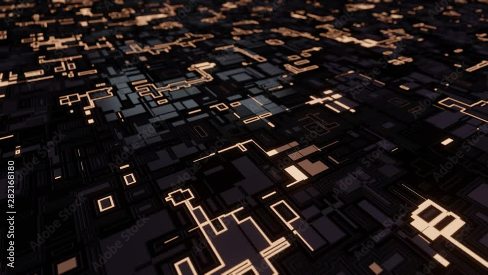 Poster 3d rendering of abstract binary data node with red glowing led and dept of field focus. moving from 