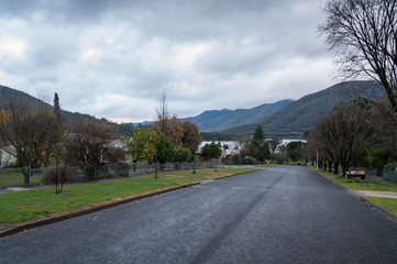 Asphalt road going through Talbingo small town in rural Australia