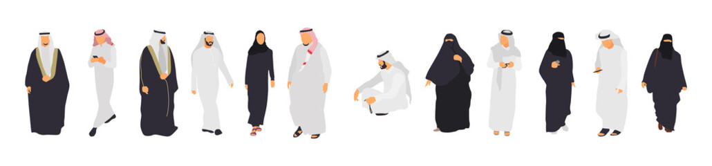 Arab people isolated characters. Flat illustration set - Vector