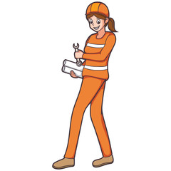 happy women contractor holding repair tool