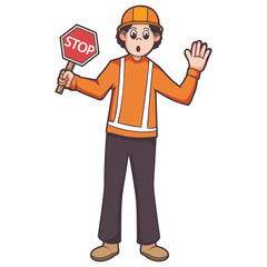 man project worker holding sign parking