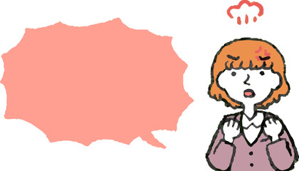 Illustration of a Upper body of Business woman face and pose with Speech Balloon