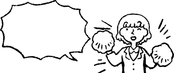 Illustration of a Upper body of Business woman face and pose with Speech Balloon