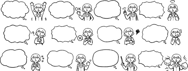 Illustration of a Upper body of Business woman face and pose with Speech Balloon set