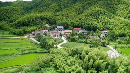 Fototapeta na wymiar Aerial photo shows rural pastoral scenery of ningguo city, xuancheng city, anhui province, China