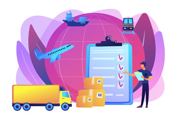 Orders worldwide shipment service agreement. Customs clearance, calculation of customs duties, professional customs clearance services concept. Bright vibrant violet vector isolated illustration