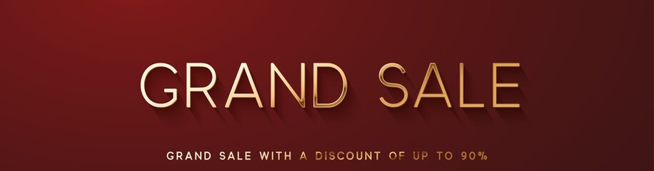 Grand Sale. Black Friday Sale. Horizontal banner, poster, border for the website., logo golden color on red background.