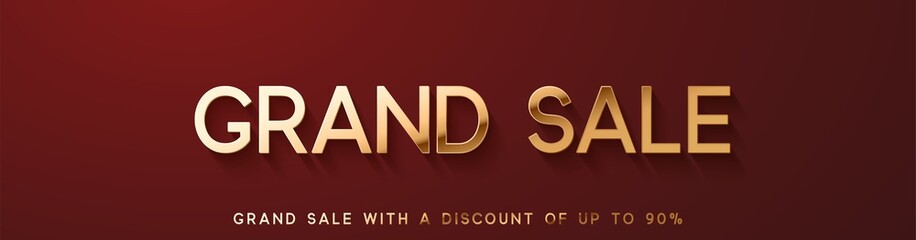 Grand Sale. Black Friday Sale. Horizontal banner, poster, border for the website., logo golden color on red background.