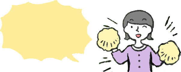 Upper body of woman wearing a dress face and pose with Speech Balloon