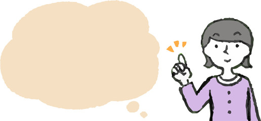 Upper body of woman wearing a dress face and pose with Speech Balloon