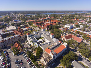 Fototapeta na wymiar St. Augustine city aerial view including Plaza de la Constitucion, Cathedral Basilica of St. Augustine and Governor House, St. Augustine, Florida, USA.