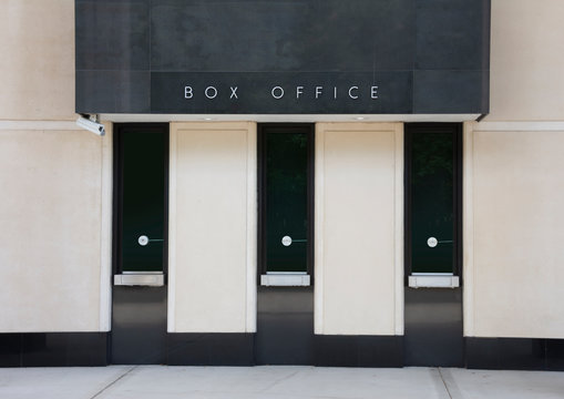 Generic box office ticket windows at theater for plays movies and shows with three windows