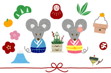 手描き　年賀状イラスト素材　賀詞なし　2020