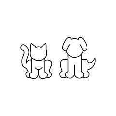 Cat and dog. Vector linear icon, on a white background.