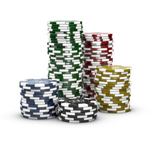 3d Illustration of casino chips isolated on white realistic theme