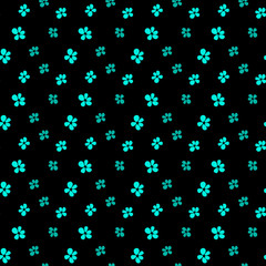 Simple Floral vector seamless pattern. Many different brightness small luminescence turquoise forget-me-flower on black background. Garden template for design, textile, wallpaper, bedding, plaid.