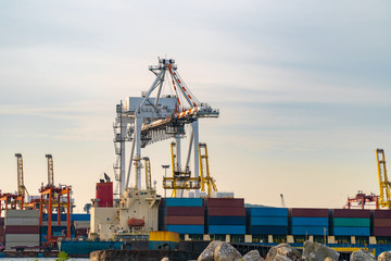 Fototapeta premium Harbor Container ship About international exports.