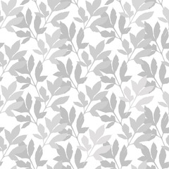 Modern nature monochrome vector seamless pattern. Hand drawn abstract silhouettes of gray leaves on white background. Softness organic template for design, textile, wallpaper, wrapping, ceramics.