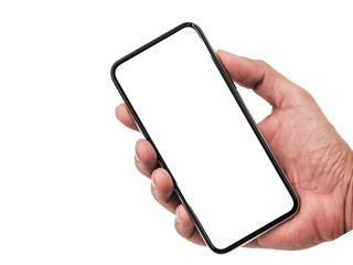 Smartphone similar to iphone xs max with blank white screen for Infographic Global Business Marketing Plan , mockup model similar to iPhonex isolated Background of ai digital investment economy. HD