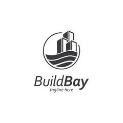 building with water symbol logo design vector template.	Coastal building logo inspiration