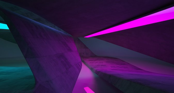 Abstract architectural concrete smooth interior of a minimalist house with color gradient neon lighting. 3D illustration and rendering. © SERGEYMANSUROV