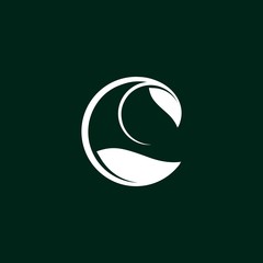 Leaf logo with letter C shape.creative initial C icon