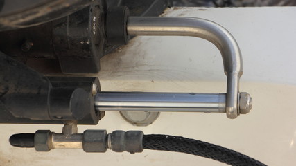 Hydraulic steering of powerful motor boat - steering rodm cylinder, connector and high pressure...