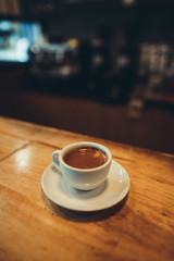 Hot Coffee in the cafe Coffee cup in the cafe bar