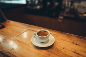 Hot Coffee in the cafe Coffee cup in the cafe bar