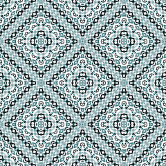 Seamless Oriental tribal pattern on white, blue background.