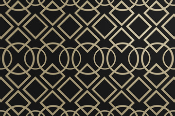 golden geometric pattern on black background, abstract 3D render