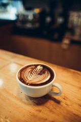 Hot Coffee in the cafe Coffee cup in the cafe bar