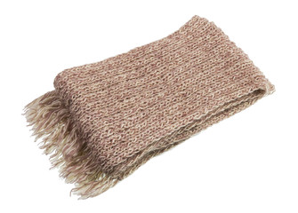 homemade knitted warm woolen scarf with fringe isolated