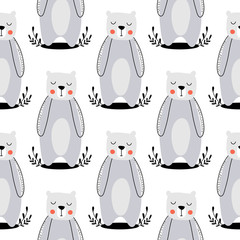 Obraz premium Seamless childish pattern with bears. Kids design for fabric, wrapping, textile, wallpaper, apparel. Scandinavian style.Vector illustration.