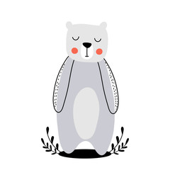 Baby print with bear. Hand drawn vector illustration for poster, card, label, banner, flyer, baby wear, kids room decoration. Scandinavian style.