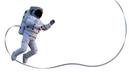 astronaut performing space walk, isolated on white background
