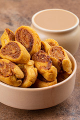 Indian Traditional Spicy Snack Bhakarwadi Also Know as Bakarwadi, Bakarvadi, Bakar Vadi or Bakar Wadi Are Deep Fried Snack Made From Chickpea Flour
