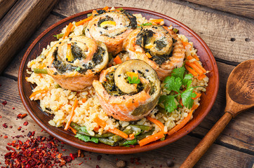 Delicious rice with seafood