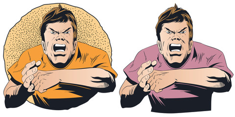 Angry guy wants to fight. Stock illustration.