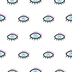 Seamless pattern eyes in hipster style. Vector youth texture background for print.