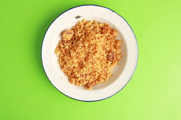 Las migas is a typical Spanish dish made with crumbs, onions and chorizo