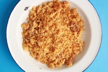 Las migas is a typical Spanish dish made with crumbs, onions and chorizo